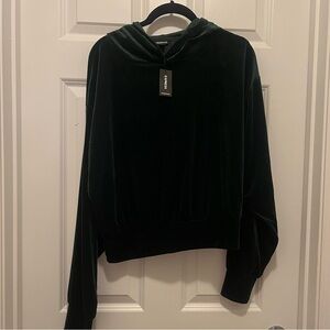 Express Green Velour Hoodie NWT